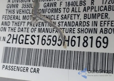 2005 Honda Civic Lx from USA, damaged, VIN 2HGES16595H618169